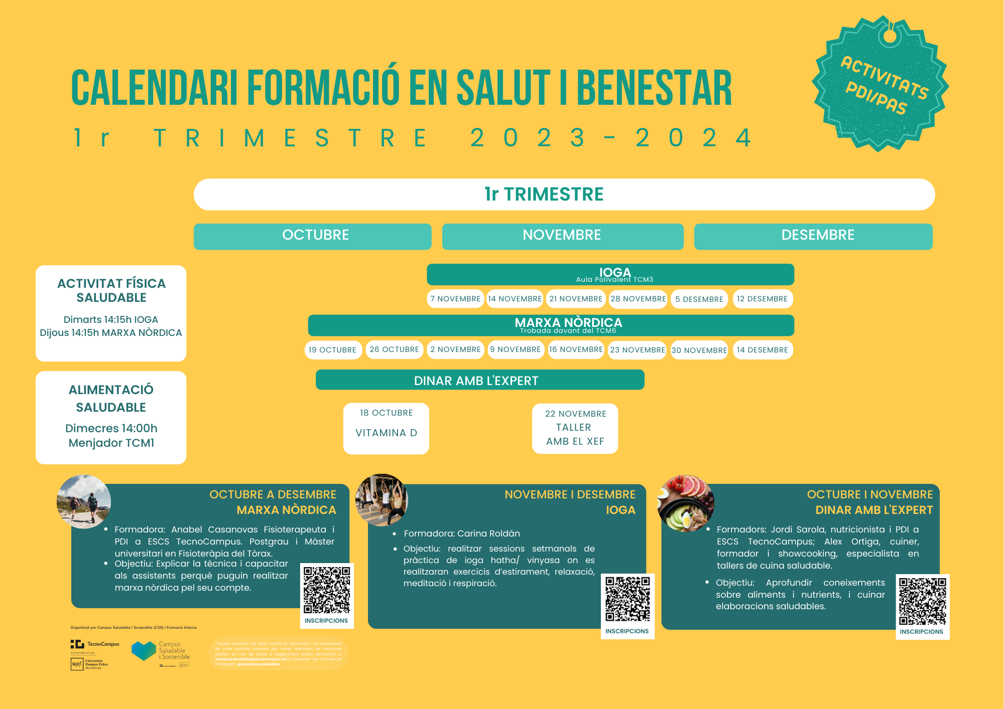 Calendari formació en salut i benestar PDI/PAS